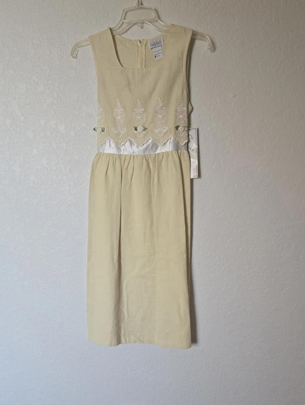 Emily ROSE Yellow Embroidered Sleeveless Linen  Dress